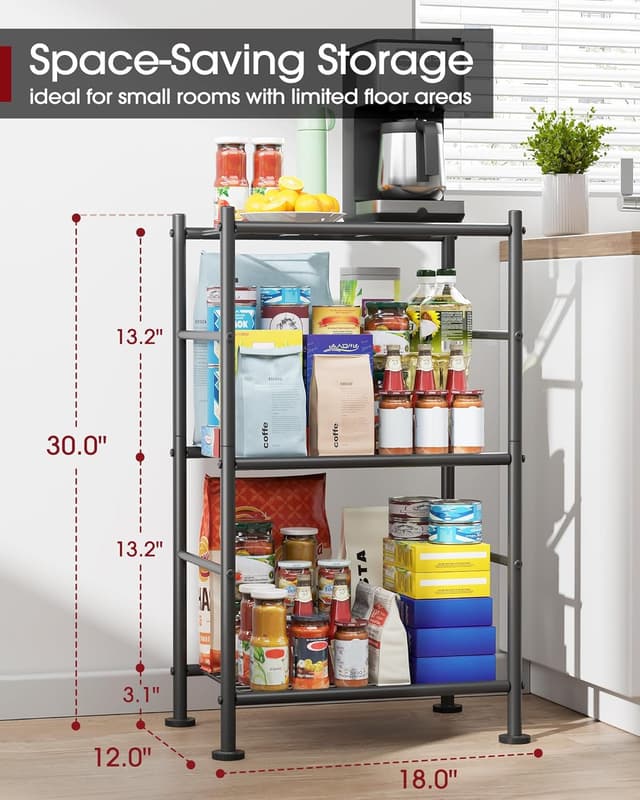 Detalle 2 de Sakugi 3-Tier Storage Shelves (18" x 12" x 30") — Metal Garage Shelf Organizer with Adjustable Leveling Feet