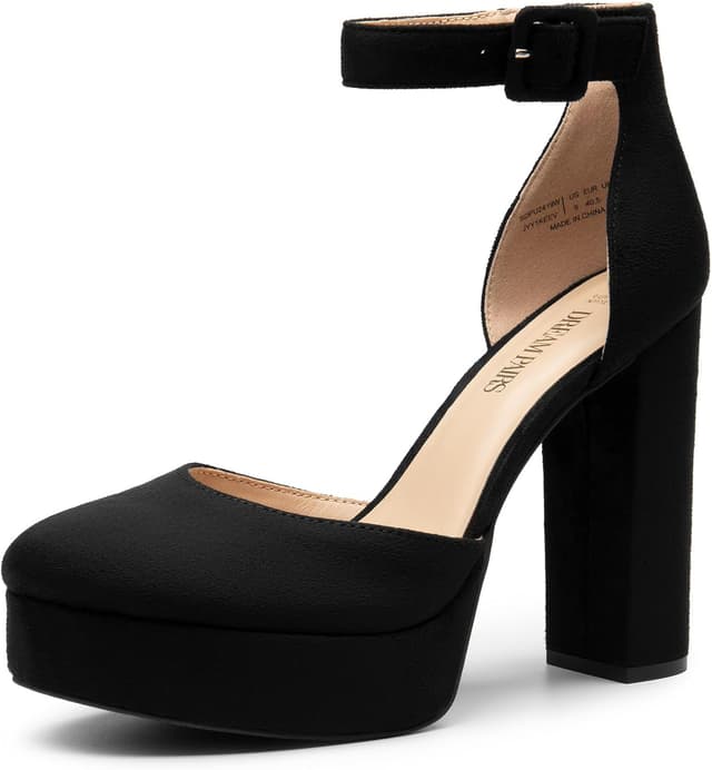 Detalle de DREAM PAIRS Décolleté con plateau e cinturino alla caviglia, tacco a blocco da 12,5 cm per festa e cerimonie