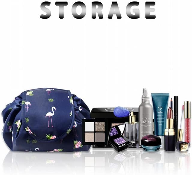 Detalle 2 de Vavabox Lazy Drawstring Makeup Bag (Large Capacity) – Waterproof Navy Flamingo Travel Cosmetic Pouch