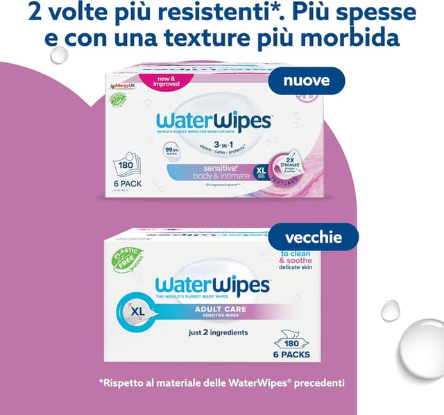 Detalle de WaterWipes Sensitive+ Salviette corpo e intimo 90 pezzi
