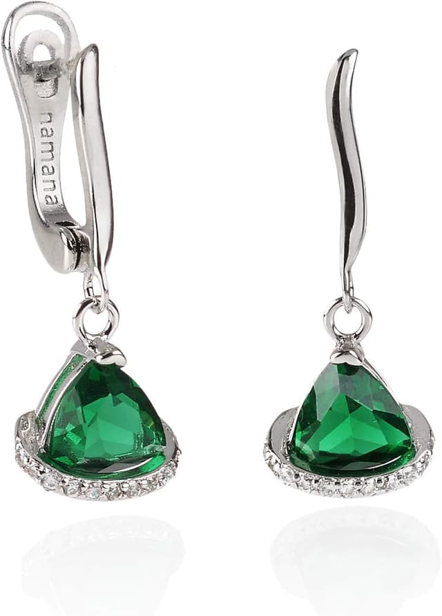 Detalle de Boucles d’oreilles pendantes Namana en triangle avec zircons colorés (rouge, bleu, vert) et zircons blancs