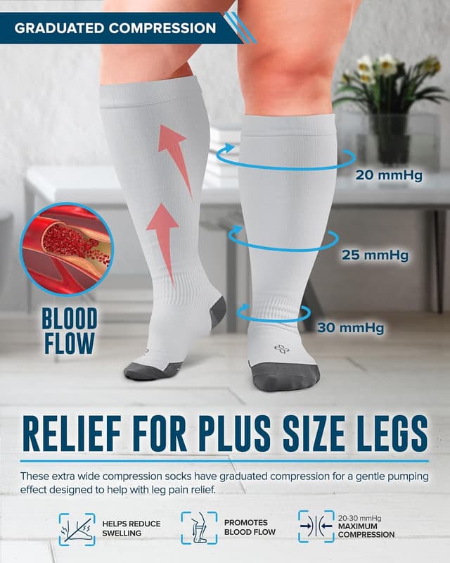 Detalle 2 de Doctor’s Select 3 Pairs Plus Size Compression Socks (Wide Calf) 20–30 mmHg, up to 6XL