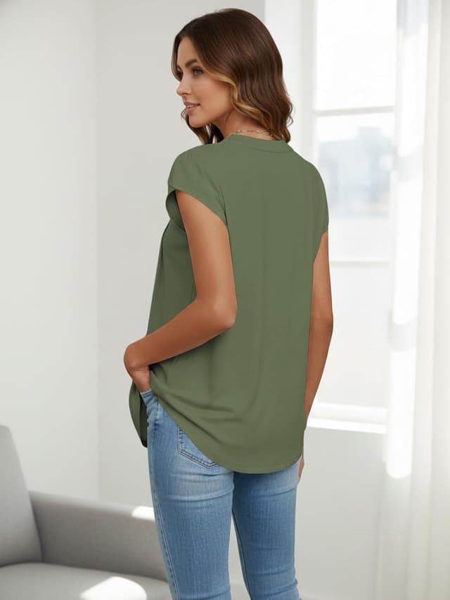 Detalle de Cuptacc Damen Sommer-Tunika mit V-Ausschnitt und Blütenblatt-Ärmeln (S–XXL)