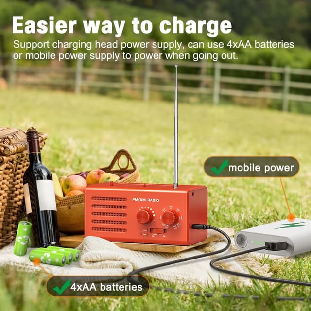 Detalle 2 de Transistorradio AM/FM mit DSP für besseren Empfang, 5-W-Lautsprecher und Kopfhöreranschluss (Rot)