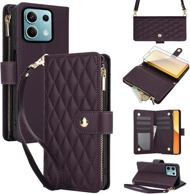 Detalle de Asuwish Phone Case for Xiaomi Redmi Note 13 5G with Tempered Glass, Zipper Wallet & Kickstand