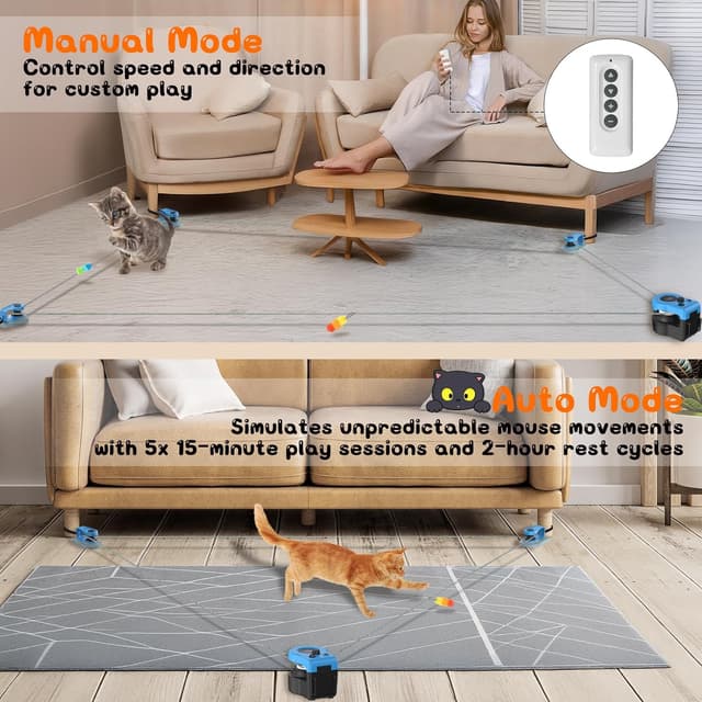 Detalle de ITSHINY Elektrisches Katzenspielzeug mit anpassbaren Laufwegen (Auto- & manueller Modus, USB-wiederaufladbar)