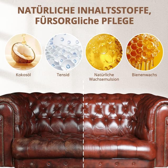 Detalle de SANYHOM Lederpflegeset mit Lederreiniger & Pflegemittel – inkl. Reinigungstuch-Handschuh, 2× 300 ml