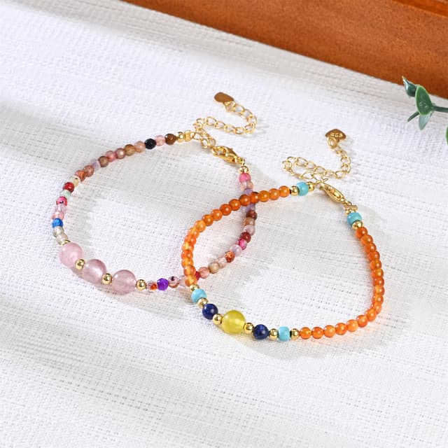 Detalle 2 de Apocalyptic-K Damen Handgewebtes Armband im Boho-Stil mit Achat & 925 Silber/18K Gold, verstellbar (18–21 cm)