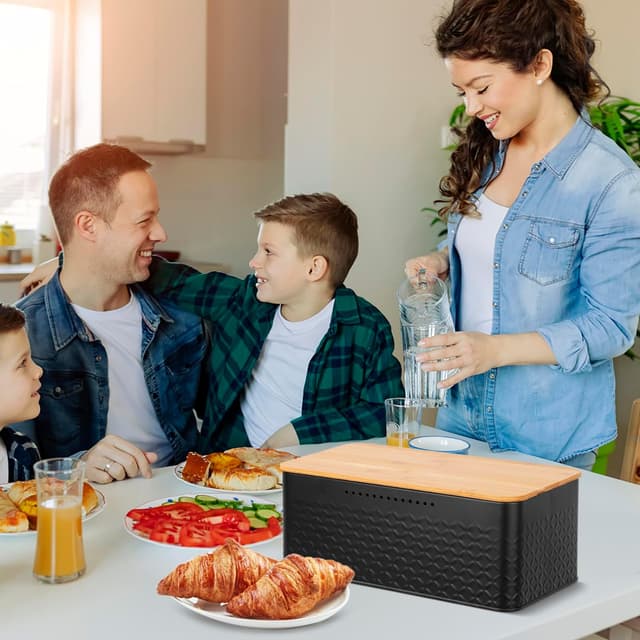Thumbnail 6 de Chuboir large bread bin: metal bread box with bamboo lid and cutting board