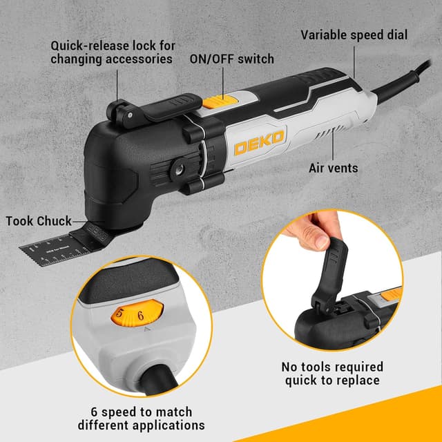 Thumbnail 1 de DEKOPRO Oscillating Multi Tool 300W (15000–22000RPM) with 6-Speed Control