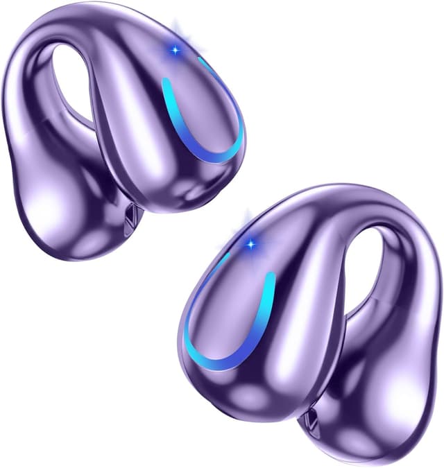 Detalle de dufiga Ultra Open Ear Bluetooth 5.3 Clip-On Earbuds (Purple) with Digital Display Charging Case
