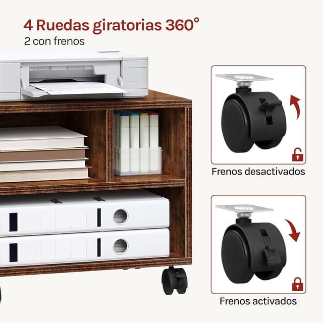 Thumbnail 3 de WOLTU Mesa Móvil para Impresora 🚗 con 3 Compartimentos, Marrón