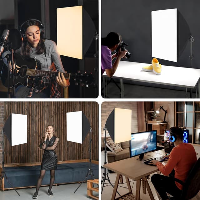 Detalle de Heorryn 85W 2-Pack Softbox Lighting Kit with Remote Control (40cm) – 2700K–6400K LED Continuous Lights