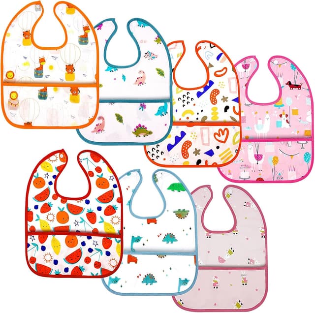 Detalle de Aolso bavaglini neonato impermeabili con tasca (set da 7) per bimbi da 6 mesi a 3 anni