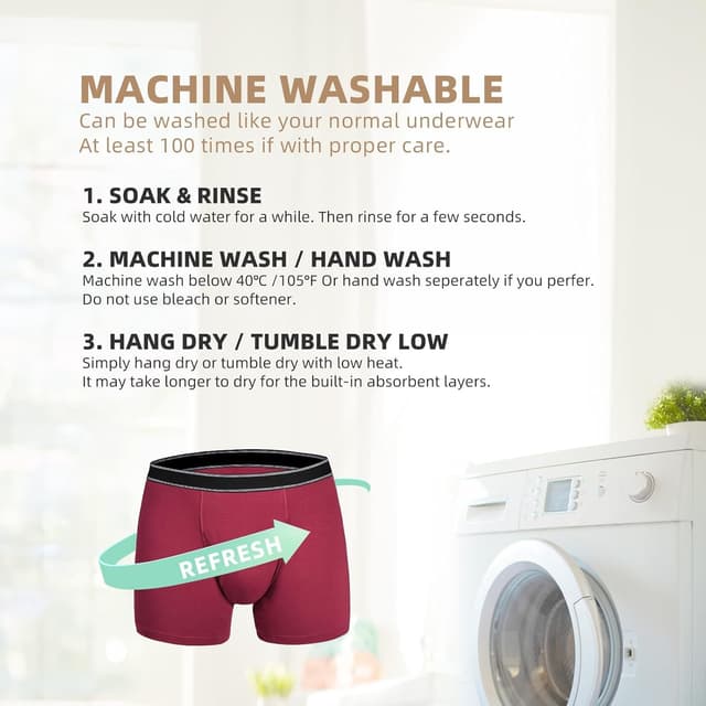 Detalle de Culotte d’incontinence homme lavable TIICHOO (lot de 3) en coton, anti-fuite – jusqu’à 100 ml