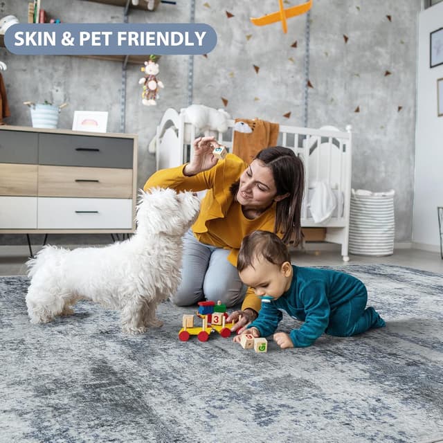 Thumbnail 6 de 8x10 Area Rug Washable Abstract Blue Gray 🏠