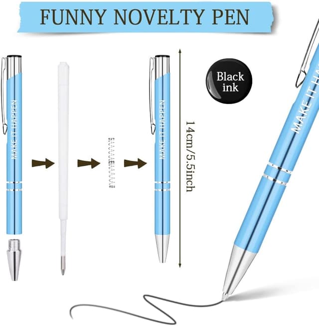 Detalle 1 de AUAUY Einziehbare Kugelschreiber-Set (12 Stück) mit Metallgehäuse, schwarzer Tinte, Klickmechanik