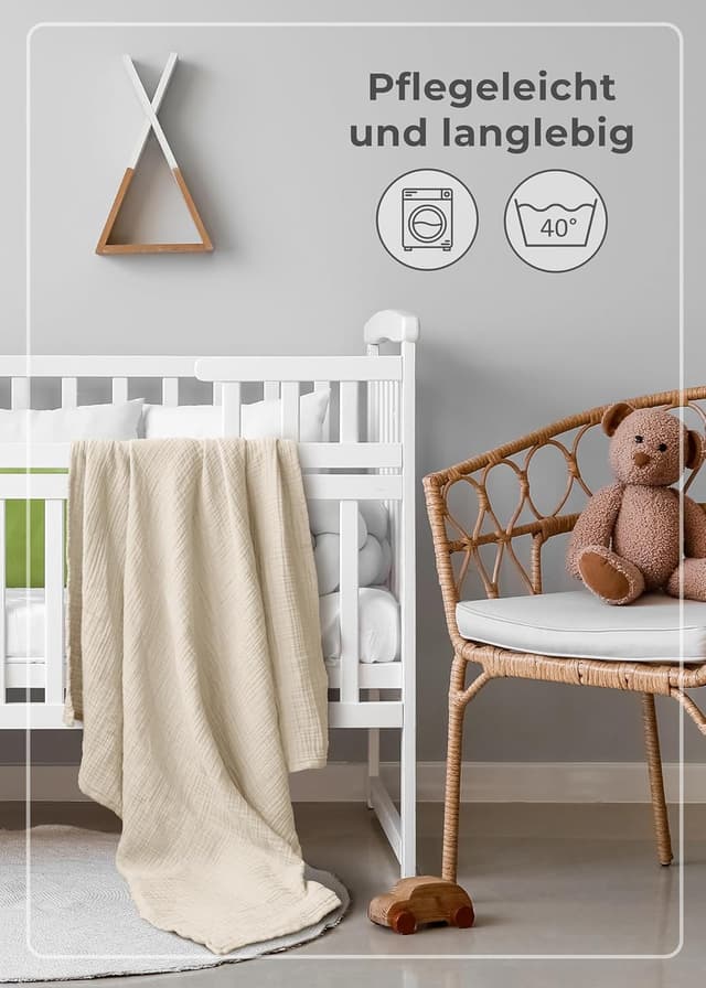 Thumbnail 6 de LAYNENBURG Musselin Babydecke 120x120 Creme