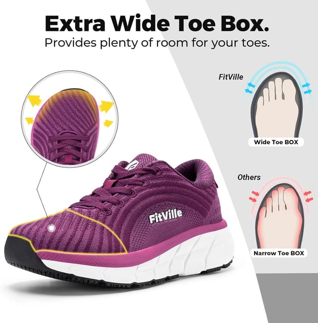 Detalle de FitVille Chaussures femme wide fit extra large pieds respirantes pour course, marche et activités