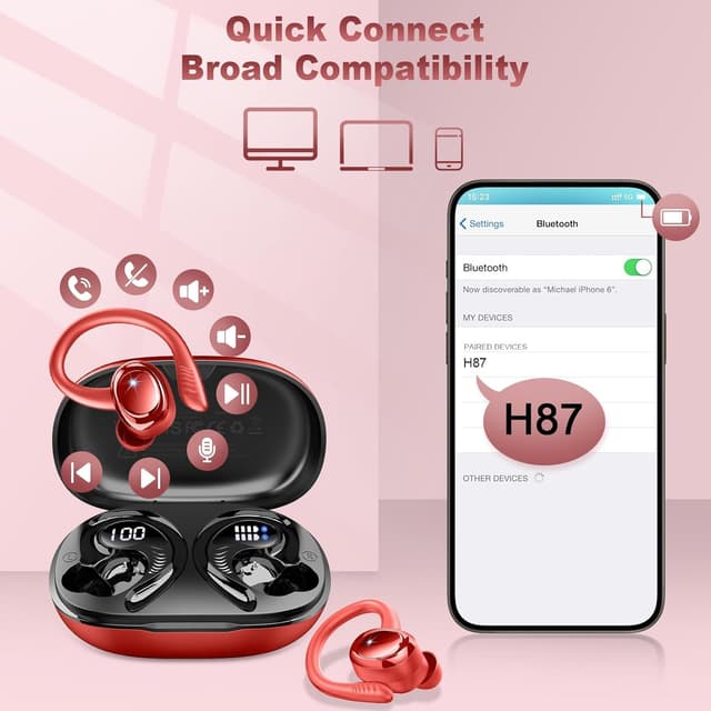 Thumbnail 6 de Bluetooth 5.4 Sport-Kopfhörer (In-Ear) mit Ohrhaken, IPX7, 6D Stereo und 4× ENC-Mikrofonen