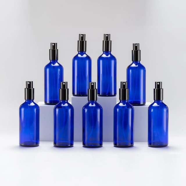 Detalle de YIZHAO set di bottiglie spray in vetro da 100 ml (blu) con spruzzatore e accessori, 9 pz