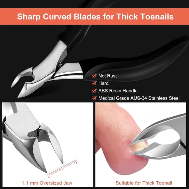 Detalle 2 de Orelex Professional Toenail Clippers for Thick & Ingrown Toenails – stainless steel set with ergonomic handles & travel pouch