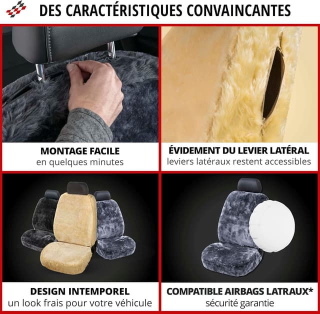 Detalle de WALSER Monette – housse de siège auto en peau d’agneau (1 housse, noir)