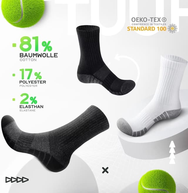 Detalle 1 de TUUHAW 6 Paar Tennissocken mit Baumwolle