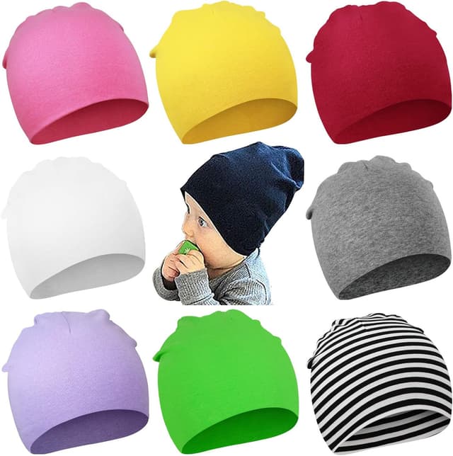 Detalle de DRESHOW 8-pack baby beanie hats (newborn to toddler) – soft cotton knit caps
