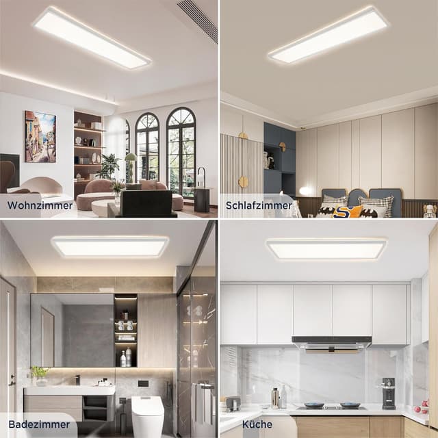 Detalle de BestLuz LED-Deckenleuchte 58x20 cm, dreistufig dimmbar (2er-Set) – IP44, 3.000 lm, 24 W