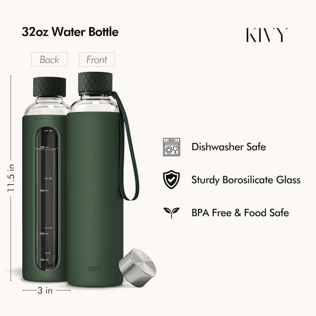 Detalle de KIVY Glass Water Bottle 32 oz with sleeve
