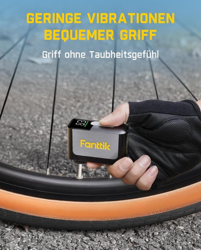 Detalle de Fanttik X10 Ace Mini Akku-Fahrradpumpe mit Manometer, bis 8,3 Bar – für Presta & Schrader