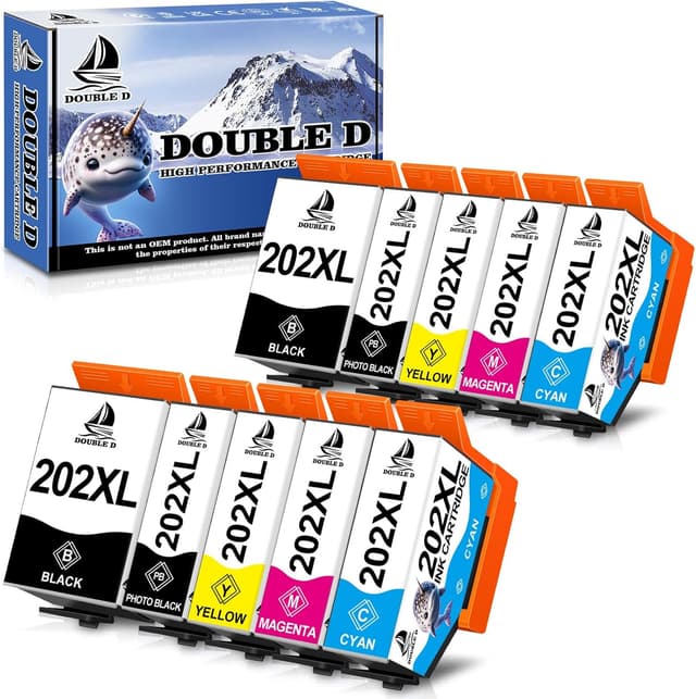 Detalle de DOUBLE D 202XL Ink Cartridges (10 Pack) for Epson 202XL — compatible for Expression Premium XP-6105/XP-6100/XP-6005 series