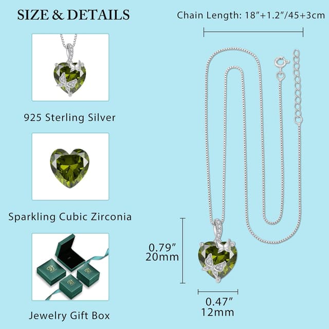 Detalle de FJ Schmetterling Damenkette aus 925 Sterling Silber mit Herz und Geburtsstein – Anhänger-Halskette im Geschenk-Set