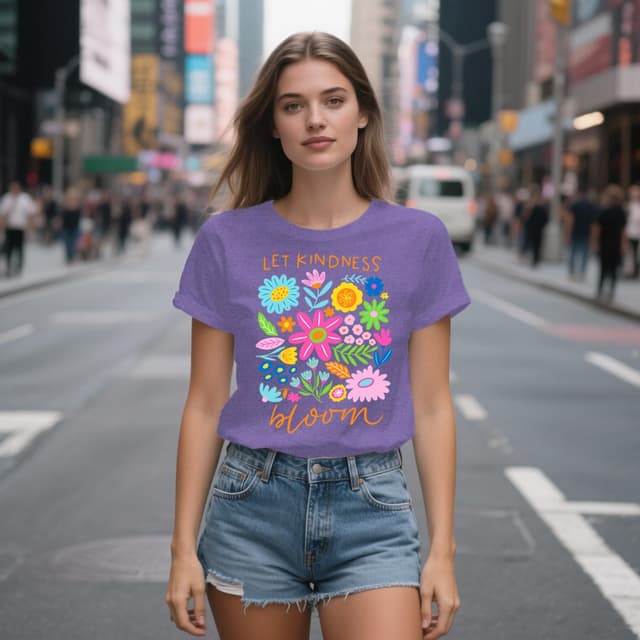Detalle de Qskall women’s “Let Kindness Bloom” flora graphic T-shirt