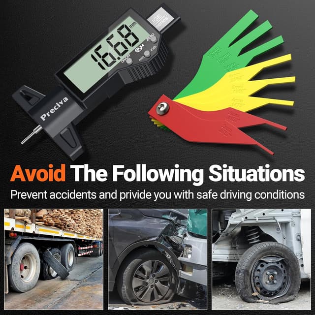 Thumbnail 6 de Preciva Digital Tyre Tread Depth Gauge & Brake Pad Measuring Tool Kit with Large LCD Screen