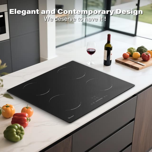 Detalle 1 de GIONIEN Induktionskochfeld 60 cm mit 4 Zonen, Timer & Kindersicherung (6400 W)