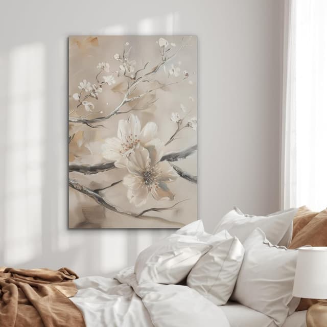 Detalle 2 de Décoration murale feutrée MuchoWow 60x90 cm – panneaux décoratifs acoustiques fleurs, blanc