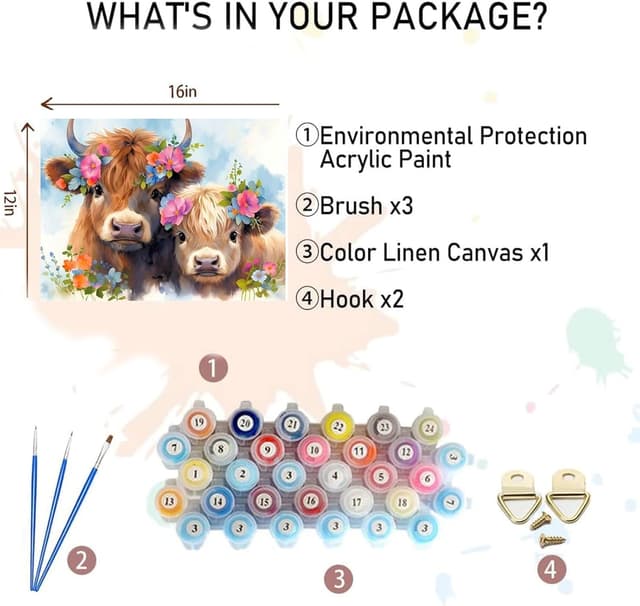 Detalle 2 de DIY Paint by Numbers Highland Cow Kit