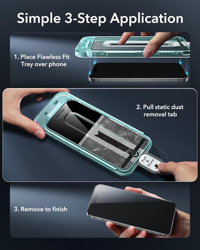 Detalle 2 de ESR 3 Pack iPhone 16 Pro Max Tempered Glass Screen Protectors (Full Coverage, 9H)
