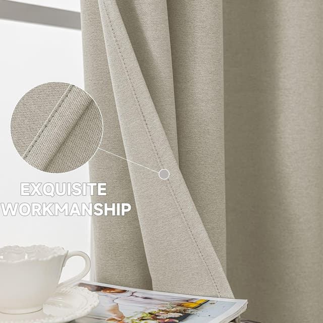 Detalle 1 de Ystyle rideau occultant et isolant effet lin, 2 panneaux 140 x 260 cm, beige