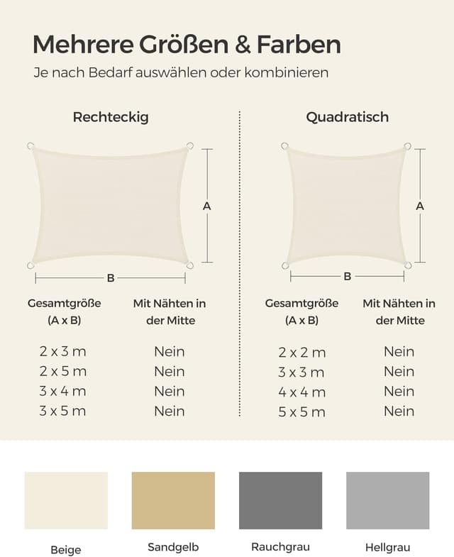 Detalle 2 de SONGMICS Sonnensegel 3 x 4 m für Schatten