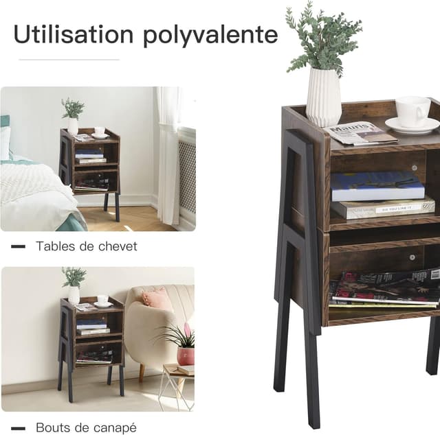 Detalle de HOMCOM lot de 2 tables de chevet empilables style industriel 46 x 35 x 52,5 cm