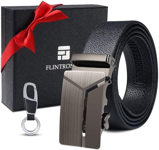 Detalle 2 de flintronic Herren-Gürtel aus (synthetischem) Leder mit Automatik-/Ratschenschnalle, Breite 3,5 cm, Länge 130 cm – Schwarz (inkl. Schlüsselbund & Geschenkbox)