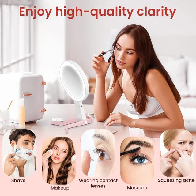 Detalle 2 de FZIFZI Makeup Mirror with Lights (10X/1X) – Rechargeable LED Magnifying Vanity Mirror, Pink