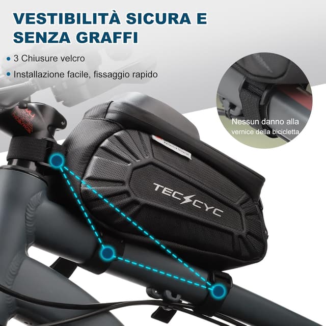 Thumbnail 6 de TECHCYC Borsa Telaio Bici con riflettente e touchscreen TPU, impermeabile per MTB, gravel, strada ed e-bike