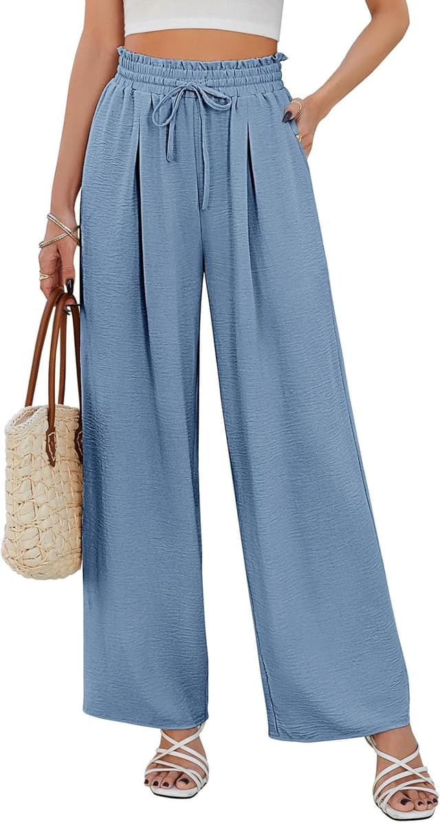 Thumbnail 6 de Pantalon femme CMTOP fluide à jambes larges, taille haute élastique avec cordon de serrage et poches