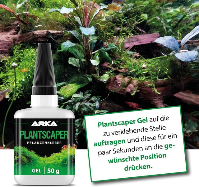 Detalle 2 de ARKA Plantscaper Aquascaping Pflanzenkleber Gel (50 g) – tropffrei & haftet an Moos, Pflanzen, Wurzeln & Steinen