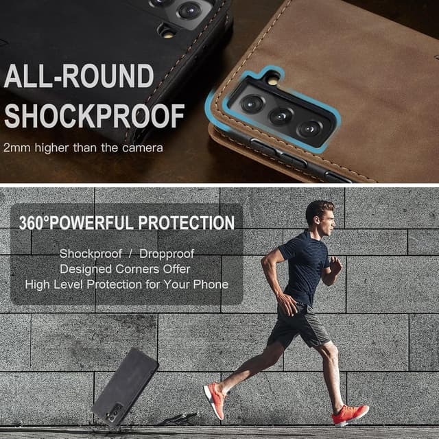 Detalle de Lxisxcna Klapphülle für Samsung Galaxy S21 5G (6,2 Zoll) – PU Leder-Flip Case mit Kartenfach, Geldfach & Standfunktion (Braun)