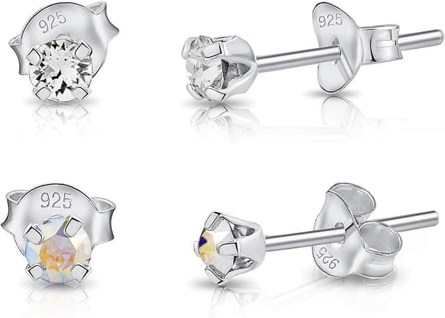 Detalle de DTPsilver WINZIGE Ohrstecker aus 925 Sterling Silber mit Swarovski® Kristallen – 3 mm, 2 Paar